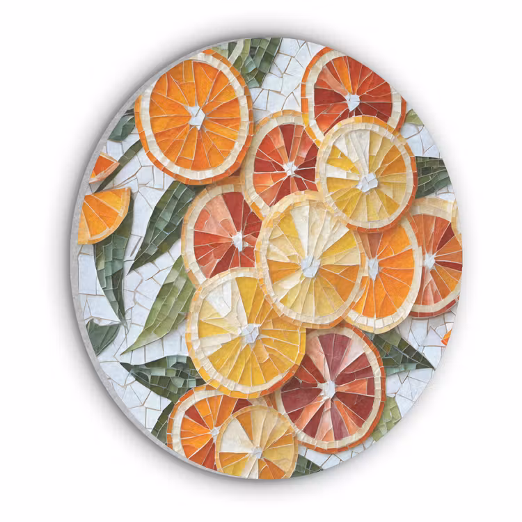Schijfjes - Fruit - Oranje - Mozaïek Akoestische PET Vilt - Rond klein -3d