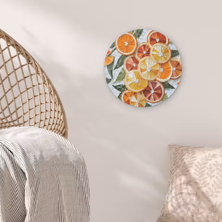 Schijfjes - Fruit - Oranje - Mozaïek Akoestische PET Vilt - Rond klein -sfeer4