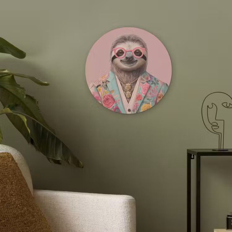 Luiaard - Bloemenprint - Bril - Roze Akoestische PET Vilt - Rond klein -sfeer2