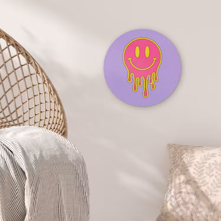 Smiley - Drip - Neon Akoestische PET Vilt - Rond klein -sfeer4