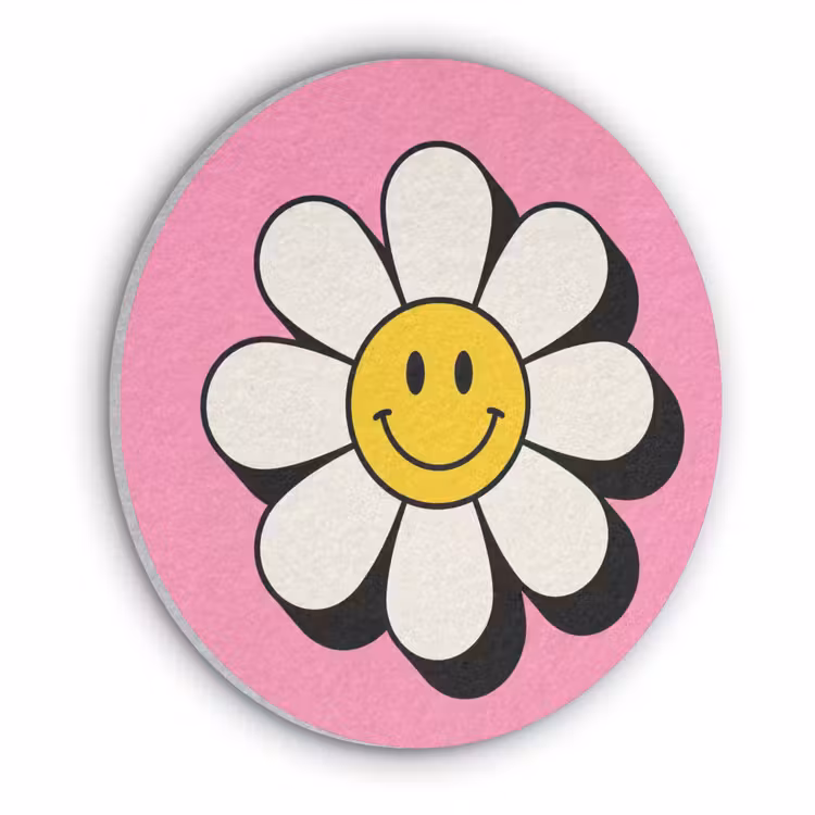 Smiley - Bloem - Roze Akoestische PET Vilt - Rond klein -3d
