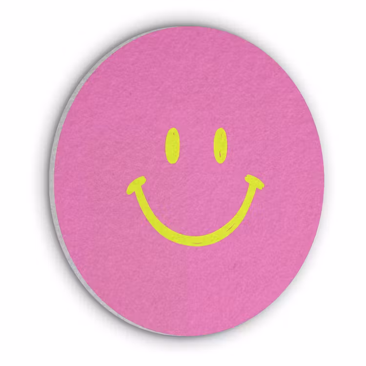 Smiley - Vrolijk - Roze Akoestische PET Vilt - Rond klein -3d