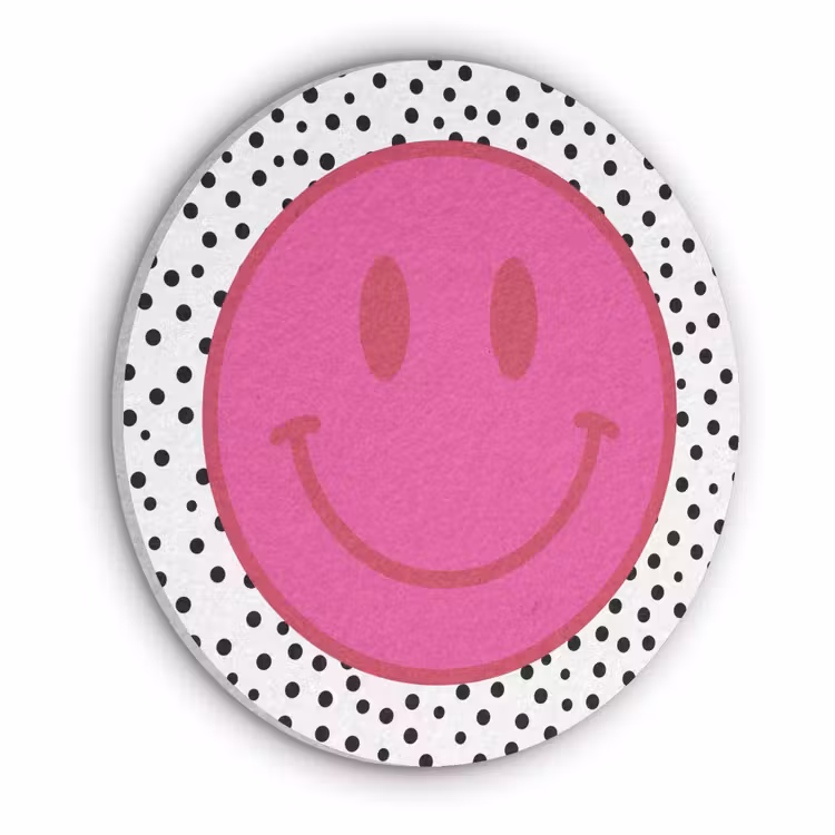 Smiley - Roze - Stippen Akoestische PET Vilt - Rond klein -3d