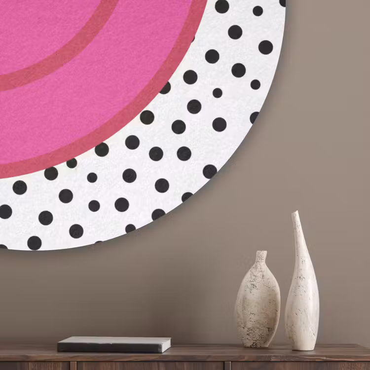 Smiley - Roze - Stippen Akoestische PET Vilt - Rond klein -sfeer5_closeup