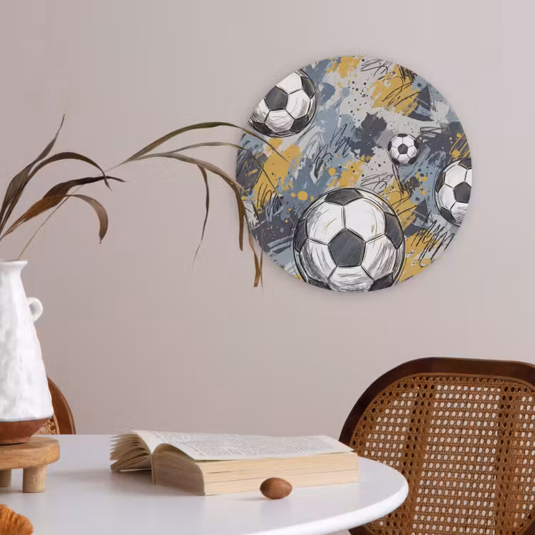Voetbal - Abstract - Sport - Kleurrijk Akoestische PET Vilt - Rond klein -sfeer3
