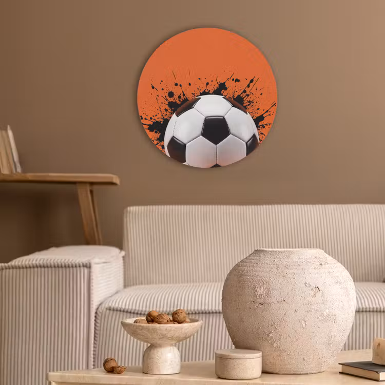 Voetbal - Verf - Sport - Oranje Akoestische PET Vilt - Rond klein -sfeer1