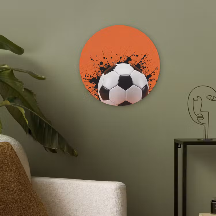 Voetbal - Verf - Sport - Oranje Akoestische PET Vilt - Rond klein -sfeer2