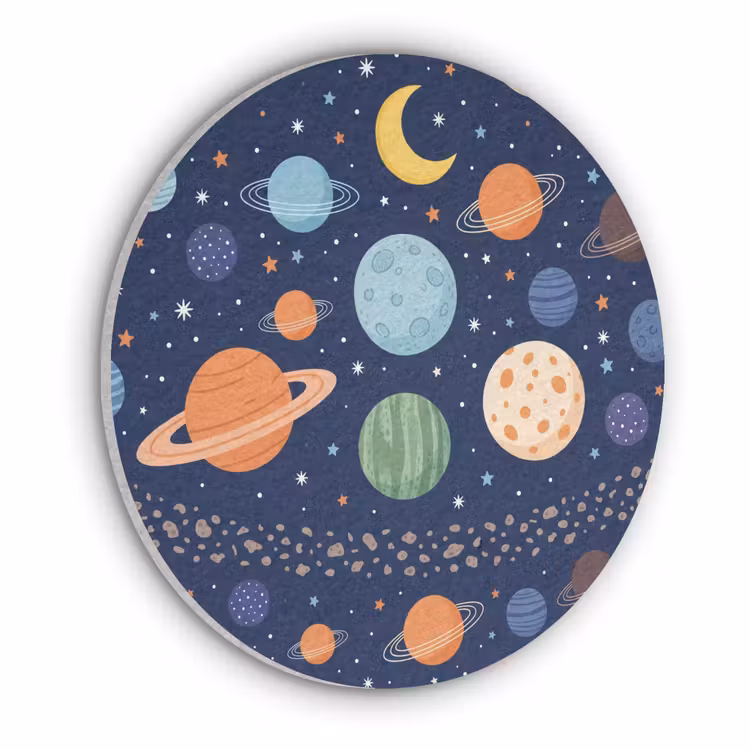 Ruimte - Planeten - Kleurrijk Akoestische PET Vilt - Rond klein -3d
