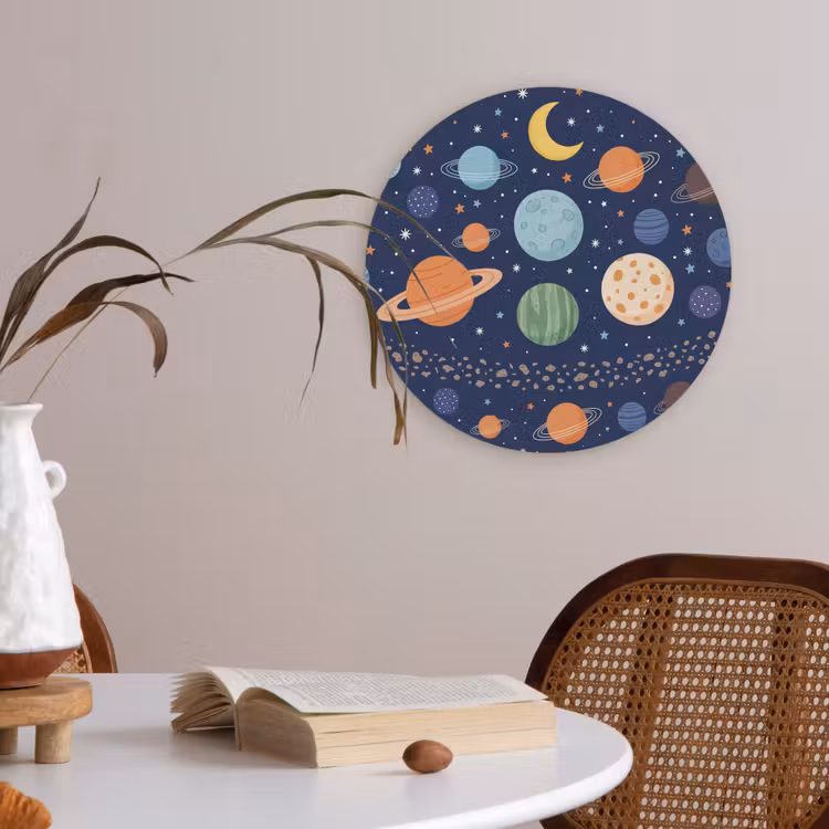 Ruimte - Planeten - Kleurrijk Akoestische PET Vilt - Rond klein -sfeer3
