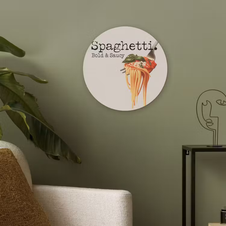 Spaghetti - tomatensaus - Parmezaanse kaas Akoestische PET Vilt - Rond klein -sfeer2