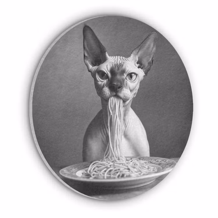 Sphynx - Kat - Dieren - Humor - Spaghetti - Zwart Wit Akoestische PET Vilt - Rond klein -3d