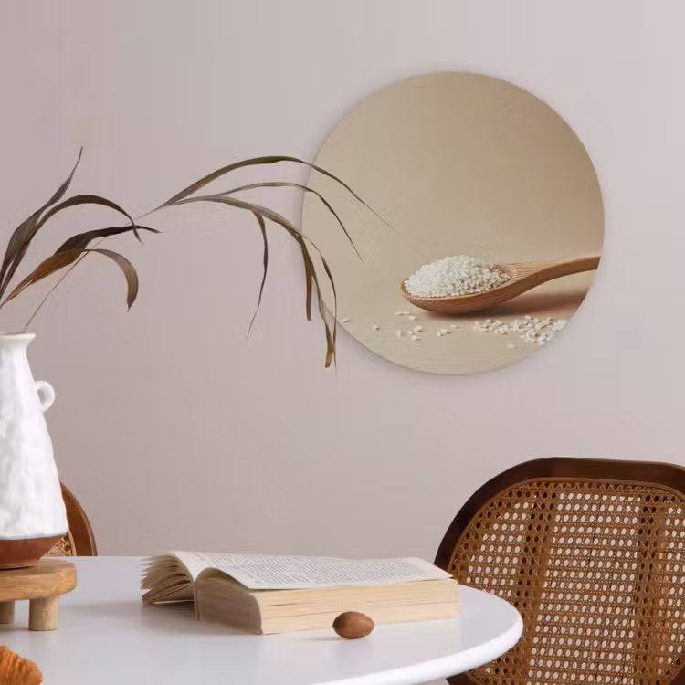Lepel - Rijst - Hout - Beige Akoestische PET Vilt - Rond klein -sfeer3