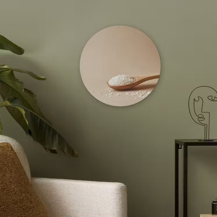 Lepel - Rijst - Hout - Beige Akoestische PET Vilt - Rond klein -sfeer2