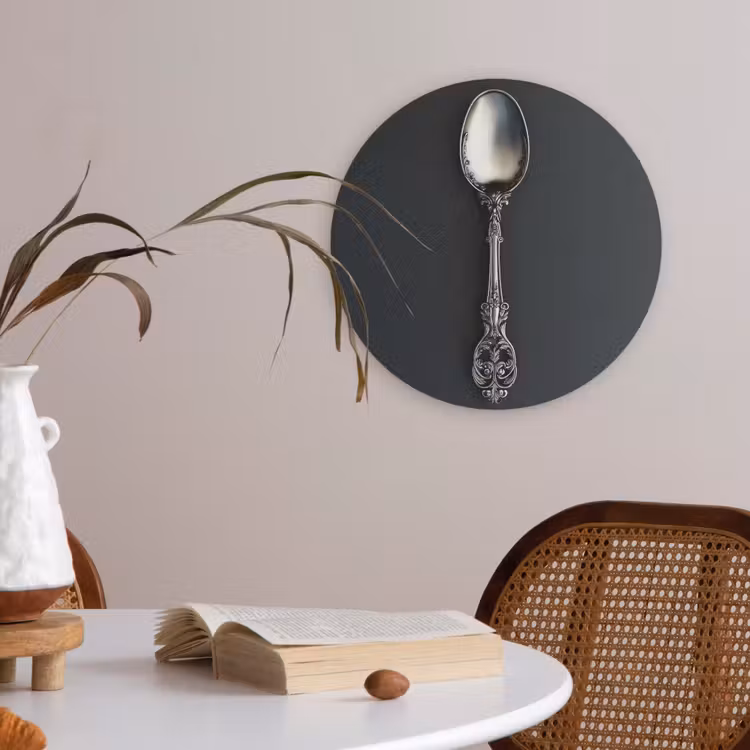 Lepel - Zilver - Metaal Akoestische PET Vilt - Rond klein -sfeer3
