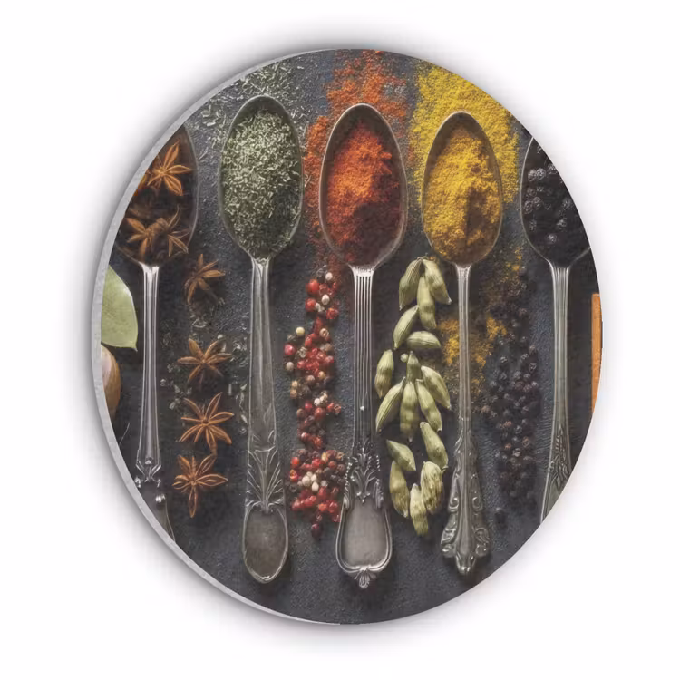 Lepels - Specerijen - Kaneel - Chili Akoestische PET Vilt - Rond klein -3d