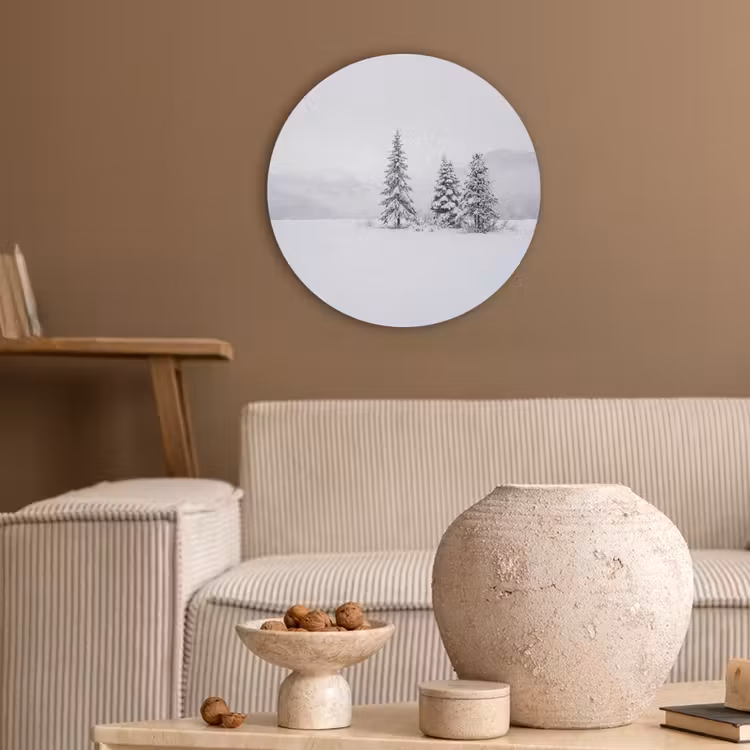 Fijnsparren - Sneeuw - Winter - Landschap - Stilte Akoestische PET Vilt - Rond klein -sfeer1