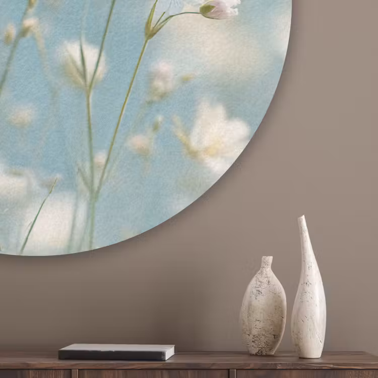Stengels - Bloemen - Lucht - Wit Akoestische PET Vilt - Rond klein -sfeer5_closeup