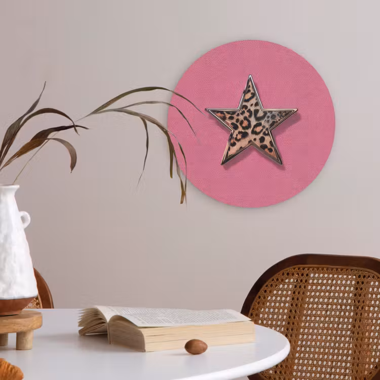Ster - Luipaard - Print - Roze Akoestische PET Vilt - Rond klein -sfeer3