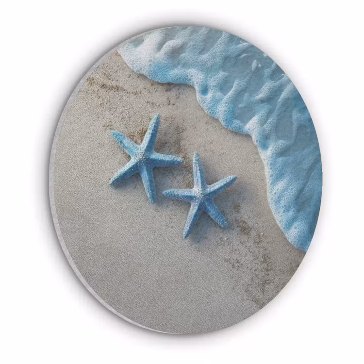 Zeesterren - Zand - Zee - Blauw Akoestische PET Vilt - Rond klein -3d