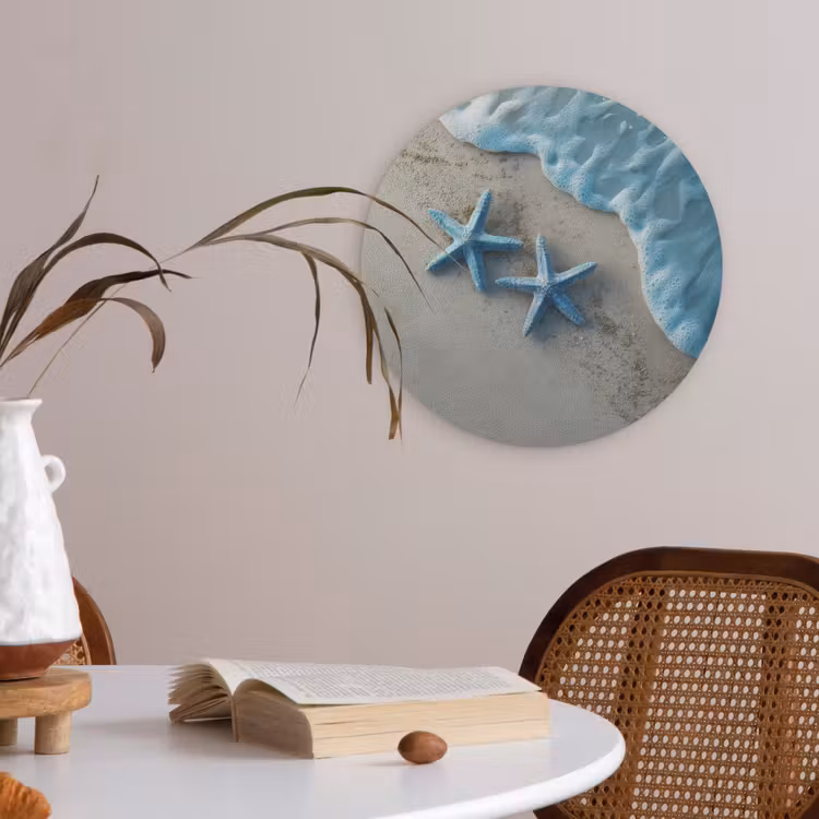 Zeesterren - Zand - Zee - Blauw Akoestische PET Vilt - Rond klein -sfeer3