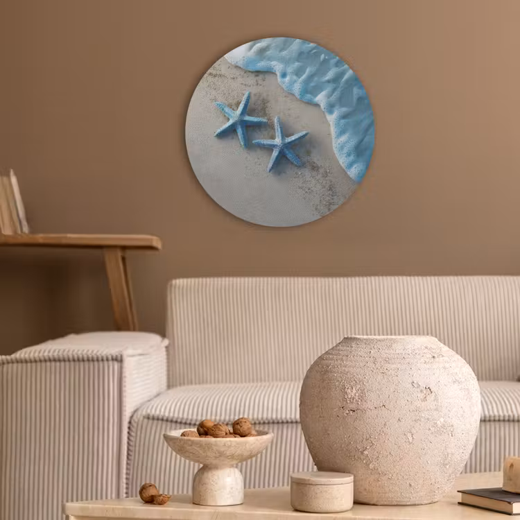 Zeesterren - Zand - Zee - Blauw Akoestische PET Vilt - Rond klein -sfeer1