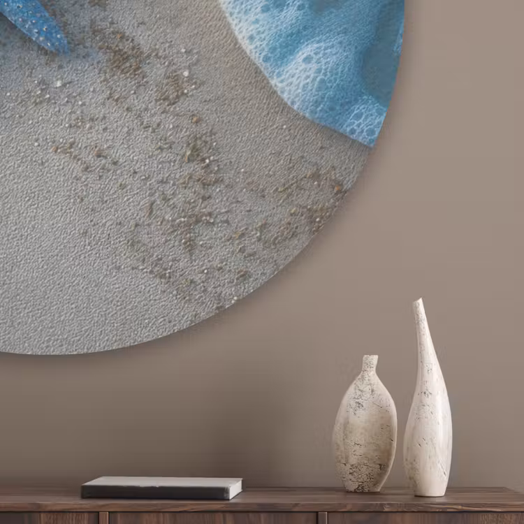Zeesterren - Zand - Zee - Blauw Akoestische PET Vilt - Rond klein -sfeer5_closeup