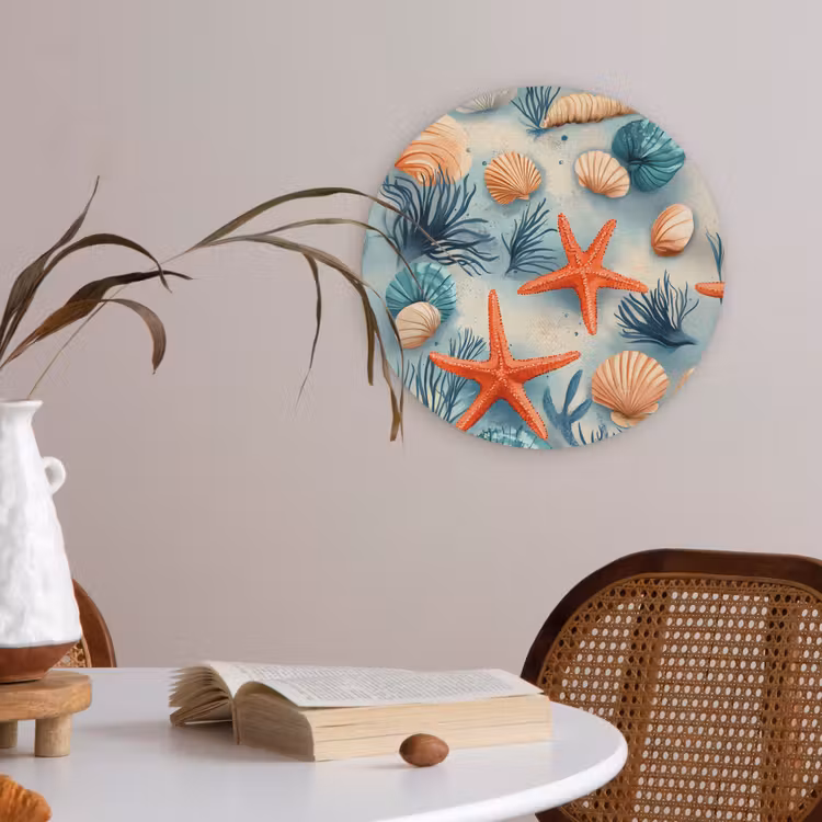 Zeesterren - Schelpen - Illustratie - Zand Akoestische PET Vilt - Rond klein -sfeer3