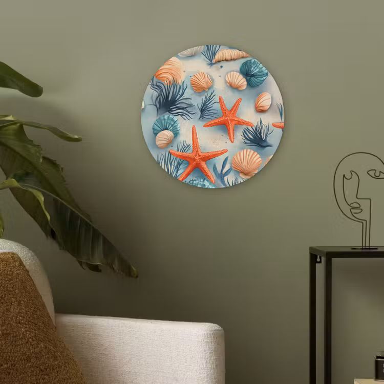 Zeesterren - Schelpen - Illustratie - Zand Akoestische PET Vilt - Rond klein -sfeer2