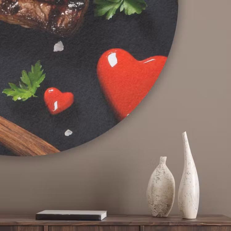 Steak - Hart - Bestek Akoestische PET Vilt - Rond klein -sfeer5_closeup