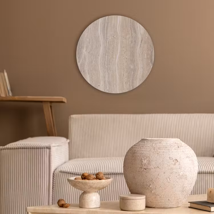Steen - Patroon - Textuur - Natuurlijk - Beige Akoestische PET Vilt - Rond klein -sfeer1