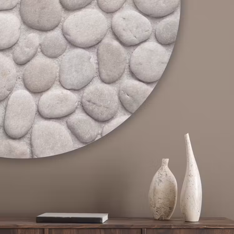 Steen - Kiezel - Natuur - Minimalistisch - Beige Akoestische PET Vilt - Rond klein -sfeer5_closeup