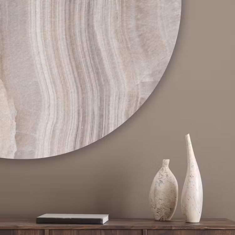 Steen - Textuur - Abstract - Beige - Wit Akoestische PET Vilt - Rond klein -sfeer5_closeup