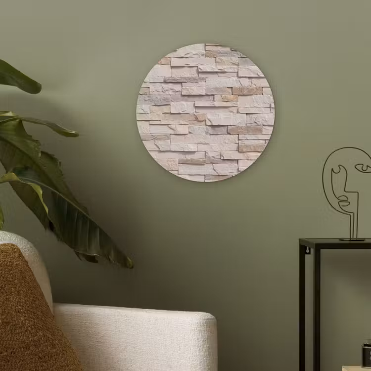Steen - Muur - Textuur - Rustiek - Beige Akoestische PET Vilt - Rond klein -sfeer2