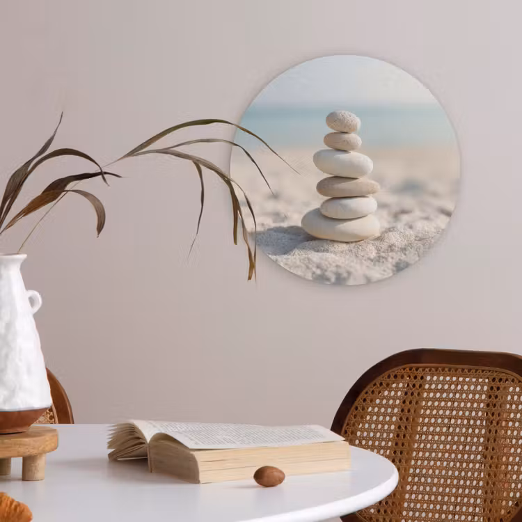 Stenen - Stapel - Zand - Zee Akoestische PET Vilt - Rond klein -sfeer3