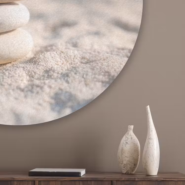 Stenen - Stapel - Zand - Zee Akoestische PET Vilt - Rond klein -sfeer5_closeup