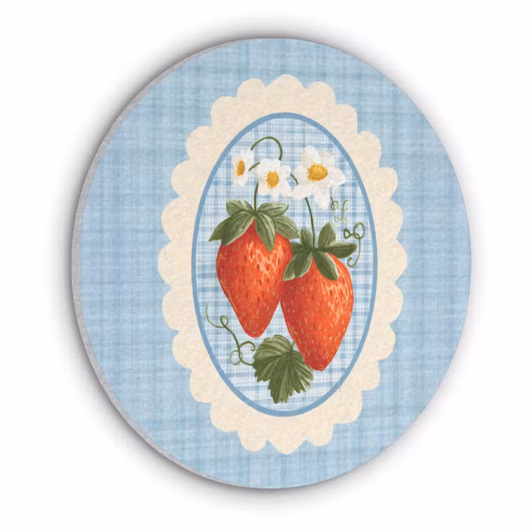 Aardbeien - Lijst - Rood - Geruit Akoestische PET Vilt - Rond klein -3d