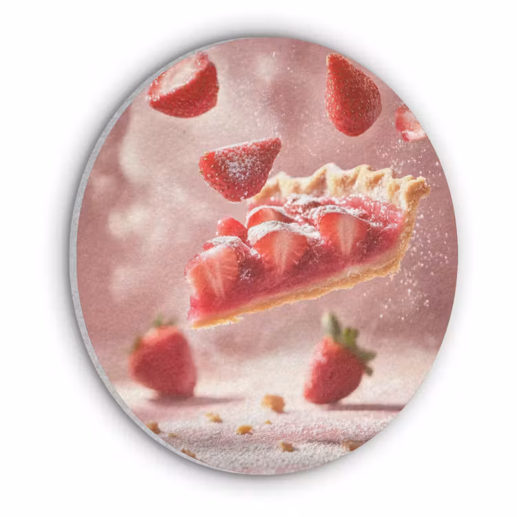 Aardbei - Taart- Eten - Roze Akoestische PET Vilt - Rond klein -3d