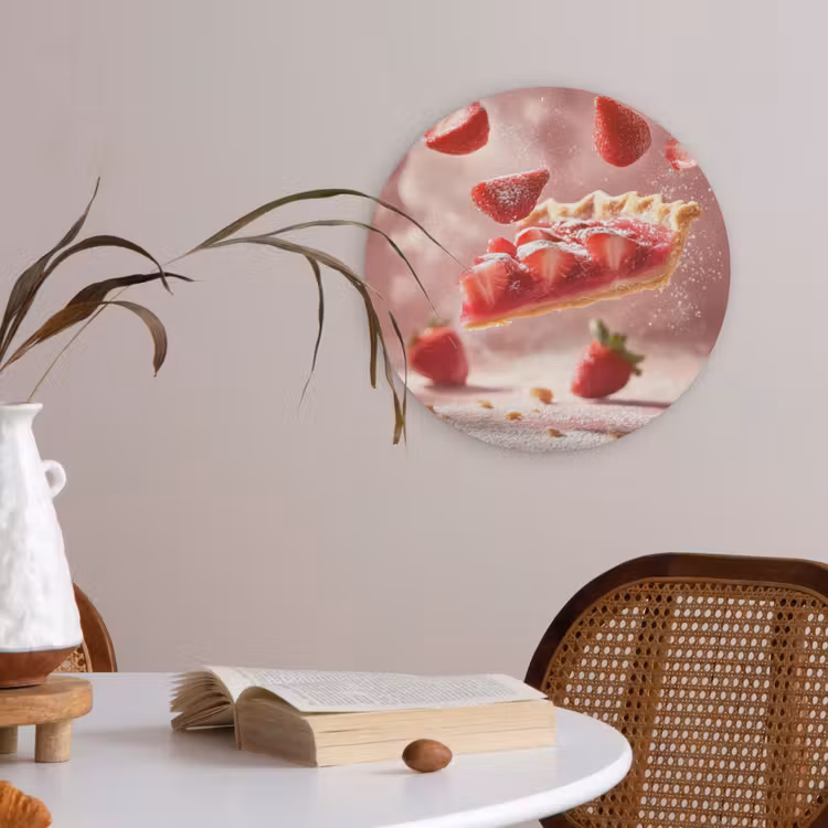 Aardbei - Taart- Eten - Roze Akoestische PET Vilt - Rond klein -sfeer3