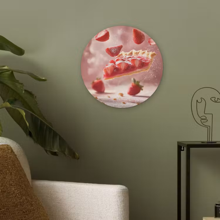 Aardbei - Taart- Eten - Roze Akoestische PET Vilt - Rond klein -sfeer2
