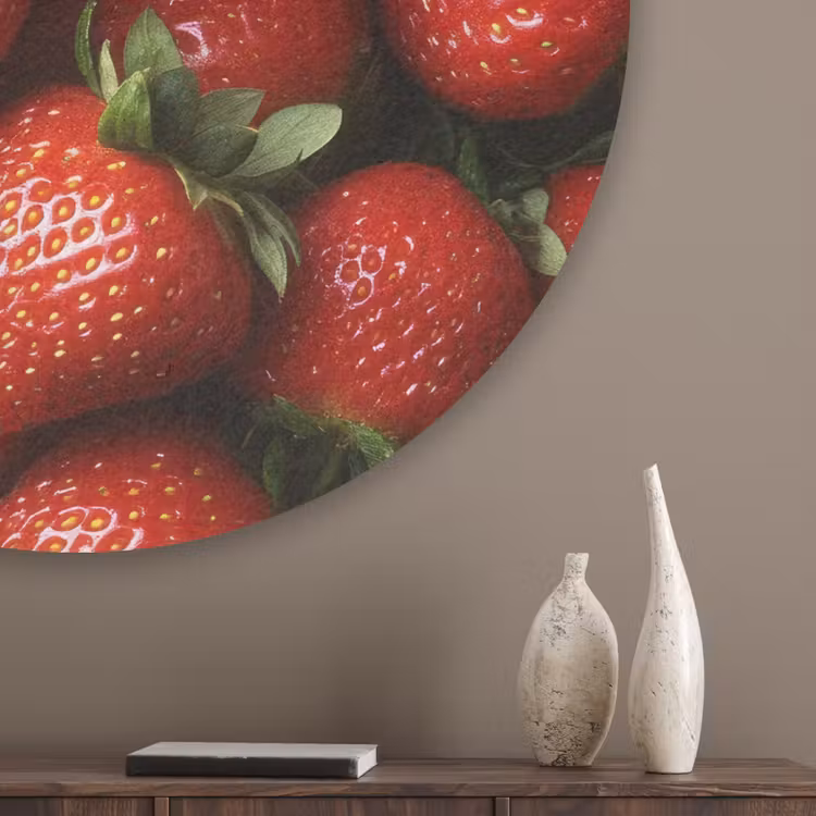 Aardbei - Fruit - Rood Akoestische PET Vilt - Rond klein -sfeer5_closeup
