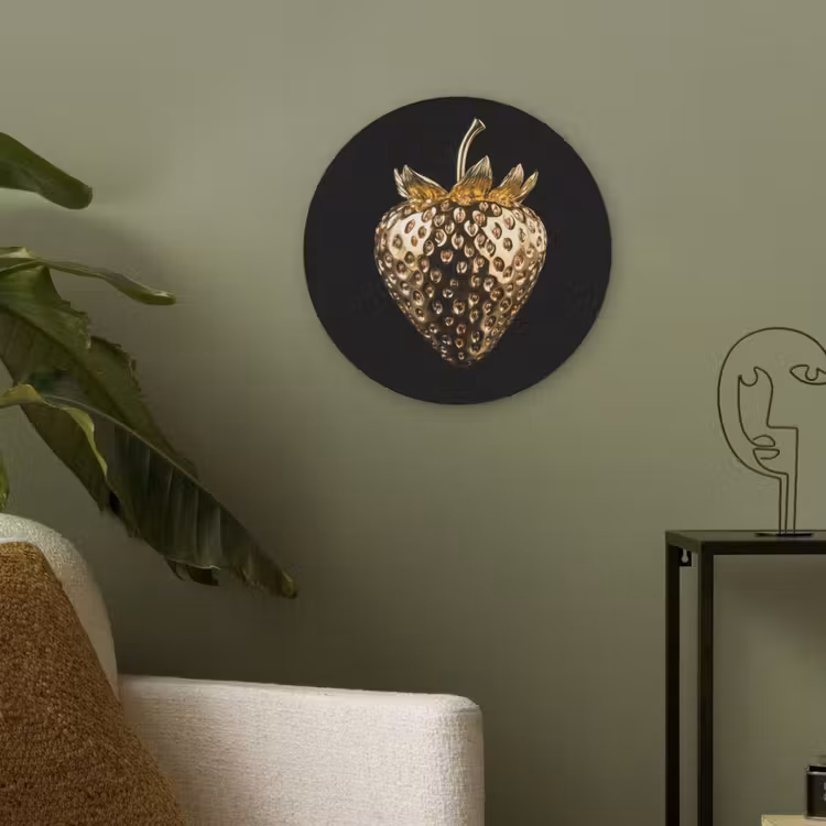 Aardbei - Goud - Zwart - Chrome Akoestische PET Vilt - Rond klein -sfeer2