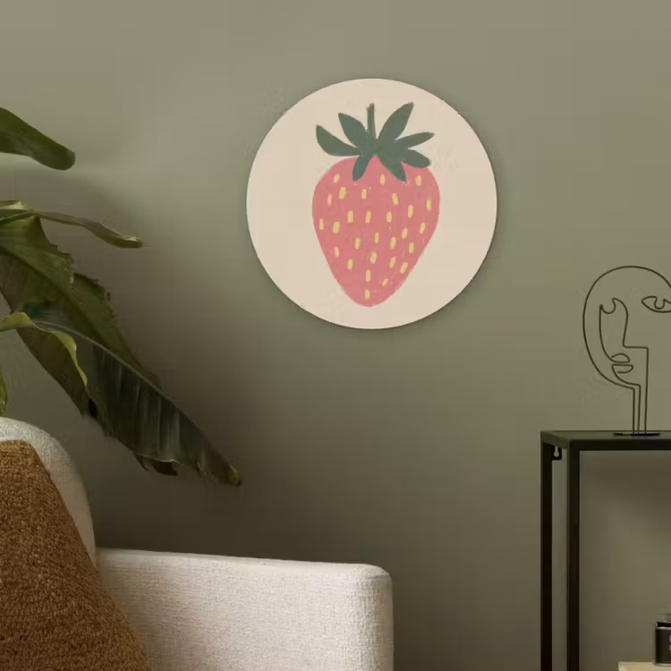Aardbei - Minimalistisch - Rood - Fruit Akoestische PET Vilt - Rond klein -sfeer2