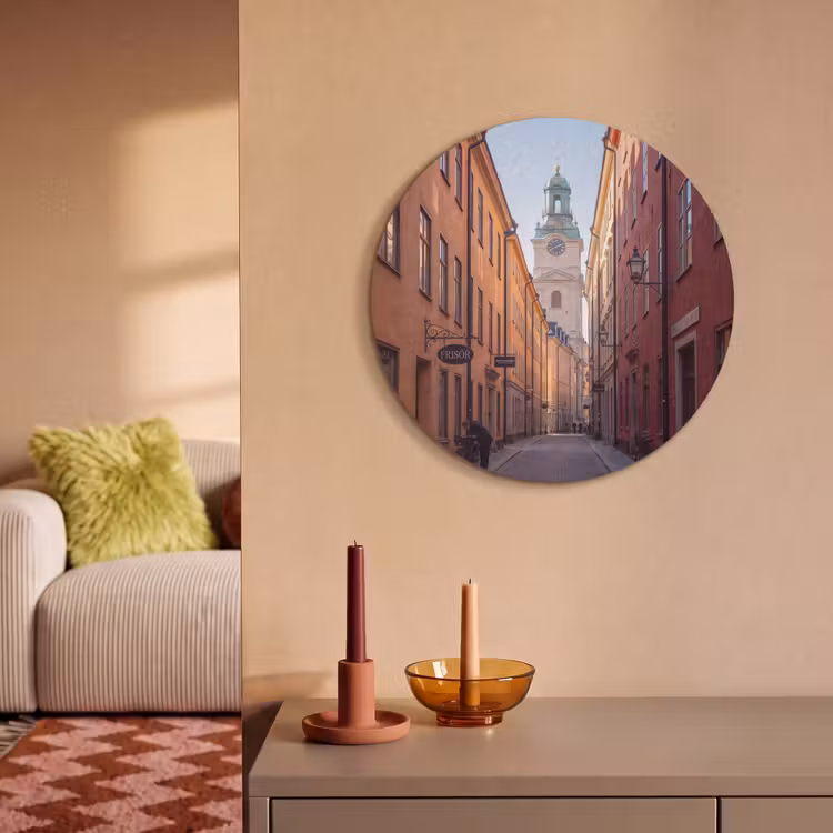 Straat - Klokkentoren - Stad - Architectuur - Historisch Akoestische PET Vilt - Rond klein -sfeer1
