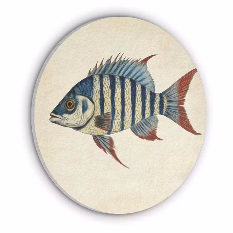 Gestreept - Donkerblauw - Rugvin - Vis Akoestische PET Vilt - Rond klein -3d