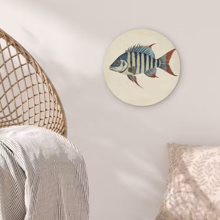 Gestreept - Donkerblauw - Rugvin - Vis Akoestische PET Vilt - Rond klein -sfeer4