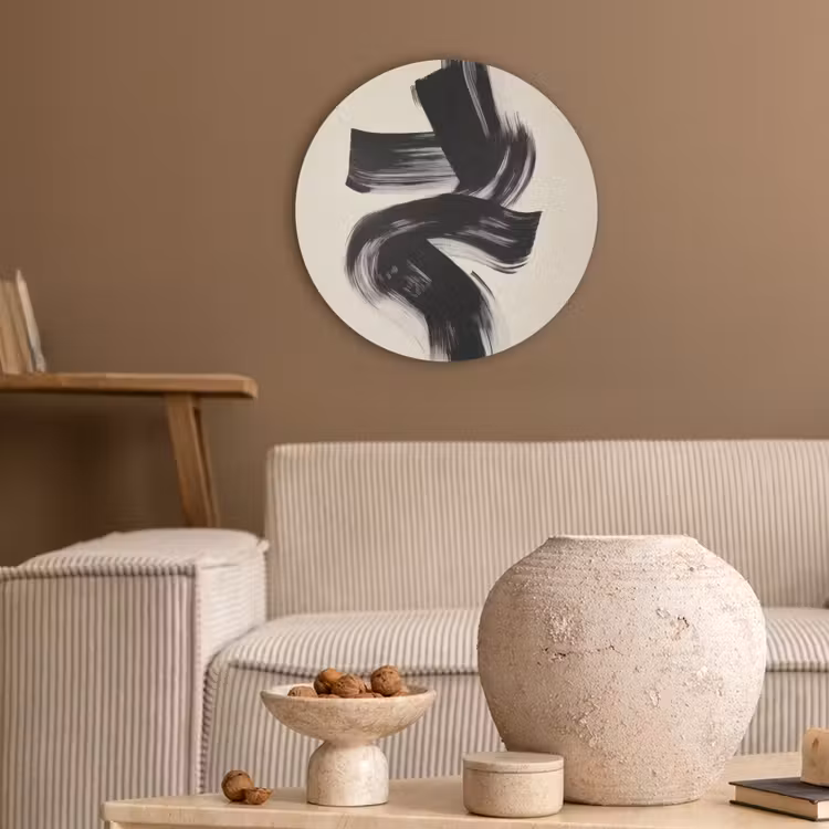 Strepen - Zwart - Abstract Akoestische PET Vilt - Rond klein -sfeer1