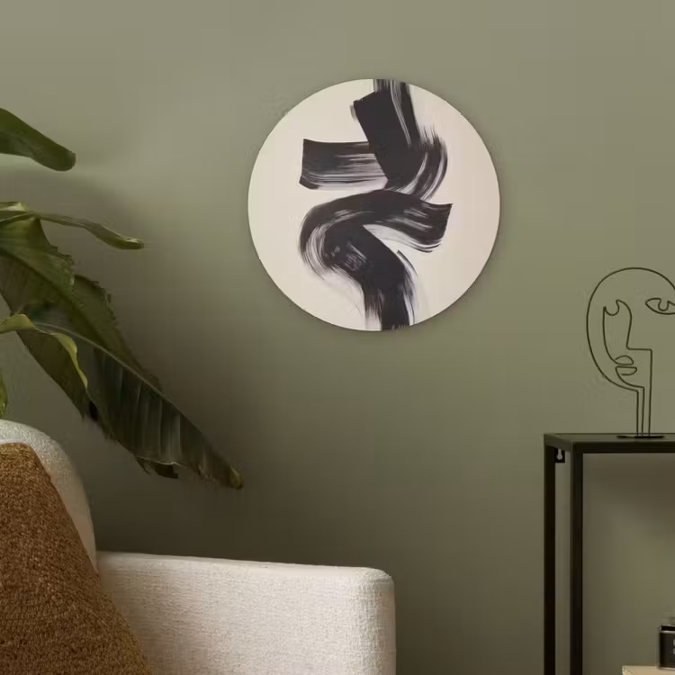 Strepen - Zwart - Abstract Akoestische PET Vilt - Rond klein -sfeer2