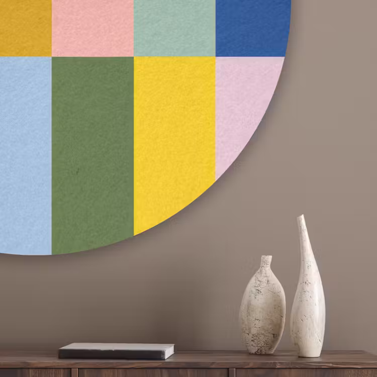 Stroken - Blauw - Patroon - Abstract Akoestische PET Vilt - Rond klein -sfeer5_closeup