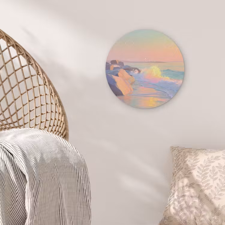 Zomerlicht - Strand - Fonkelende accenten Akoestische PET Vilt - Rond klein -sfeer4