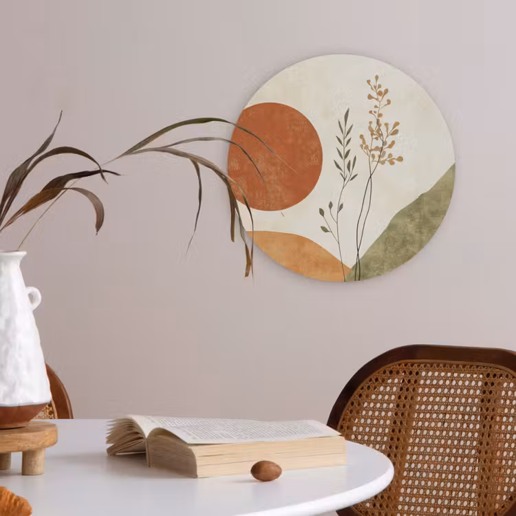 Zon - Abstract - Takken - Oranje Akoestische PET Vilt - Rond klein -sfeer3